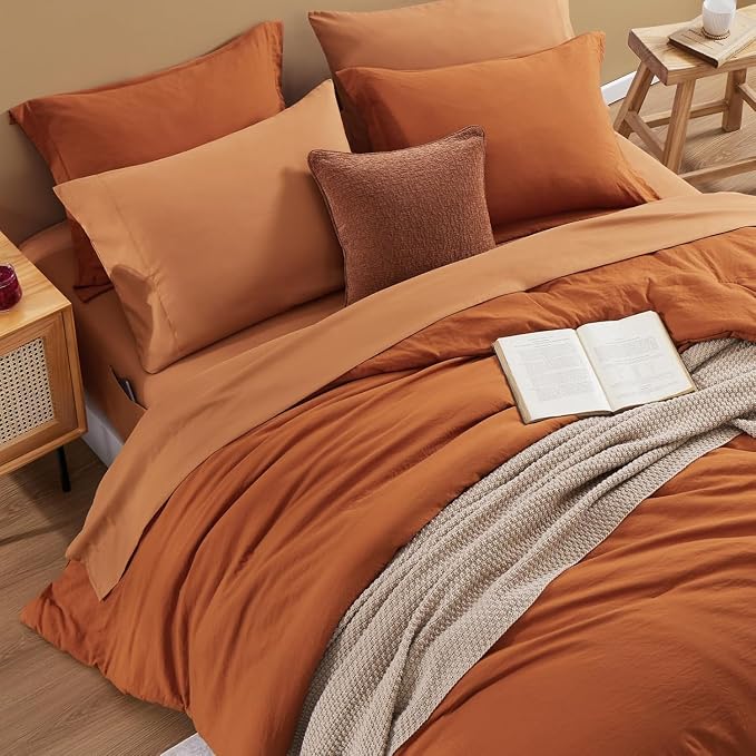 WRENSONGE Full Size Comforter Sets, 7 Pieces Soft Burnt Orange Fall Bed in a Bag - Image 2
