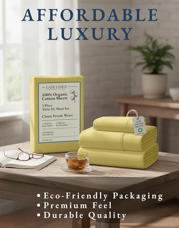 LANE LINEN Eco Friendly 100% Organic Cotton Fully Elasticized Twin XL Sheet Set - Image 8