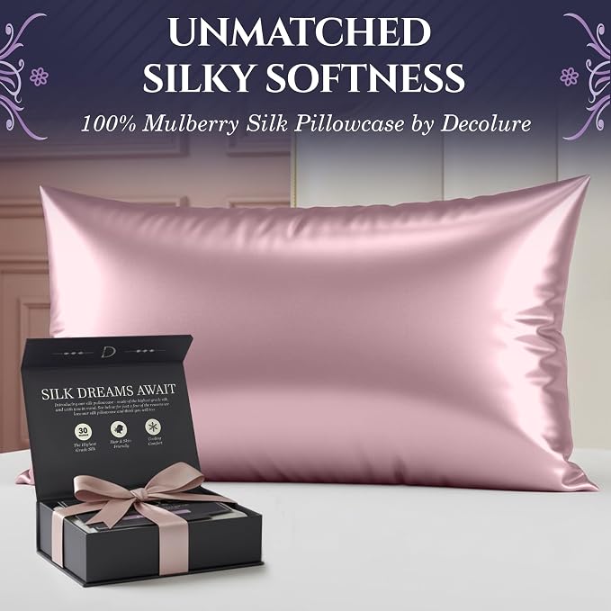 DECOLURE 100% Pure Mulberry Silk Pillow Case Queen Size – Highest Grade 30 - Image 2