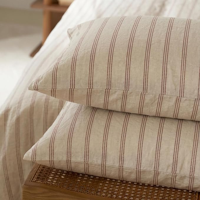 mixinni Striped Duvet Cover Set King Size, 3 Piece Cotton Linen Blend Bedding - Image 7