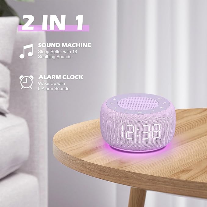 Buffbee Sound Machine & Alarm Clock 2-in-1, 0-100% Clock Face Brightness - Image 2