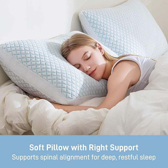 Ankwos Shredded Memory Foam Cooling Soft Bamboo Viscose Pillows Queen Size Set - Image 3