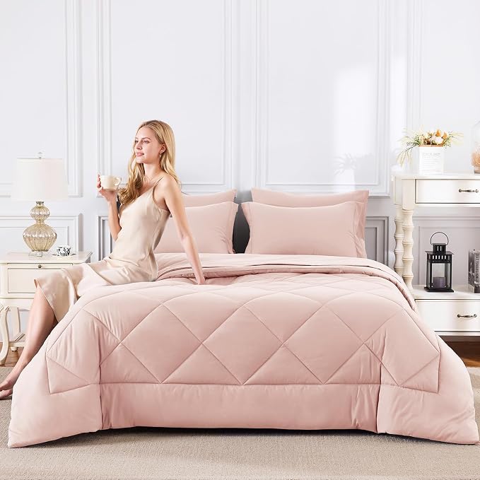 CozyLux King Size Comforter Set Blush Pink - Image 7