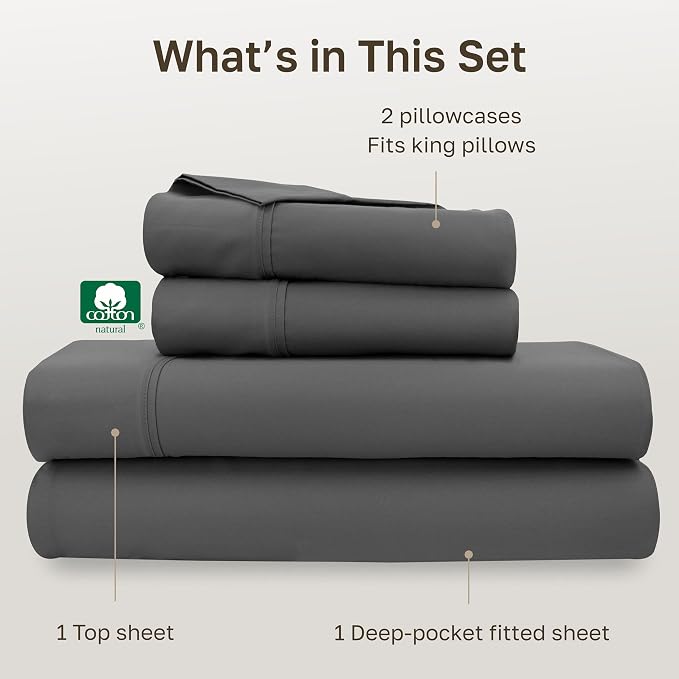 California Design Den Soft 100% Cotton King Sheet Set, 400 Thread Count Good - Image 4