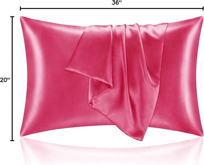BEDELITE Satin Pillowcase with Zipper, Hot Pink King Size Pillow Cases Set of 2 - Image 7