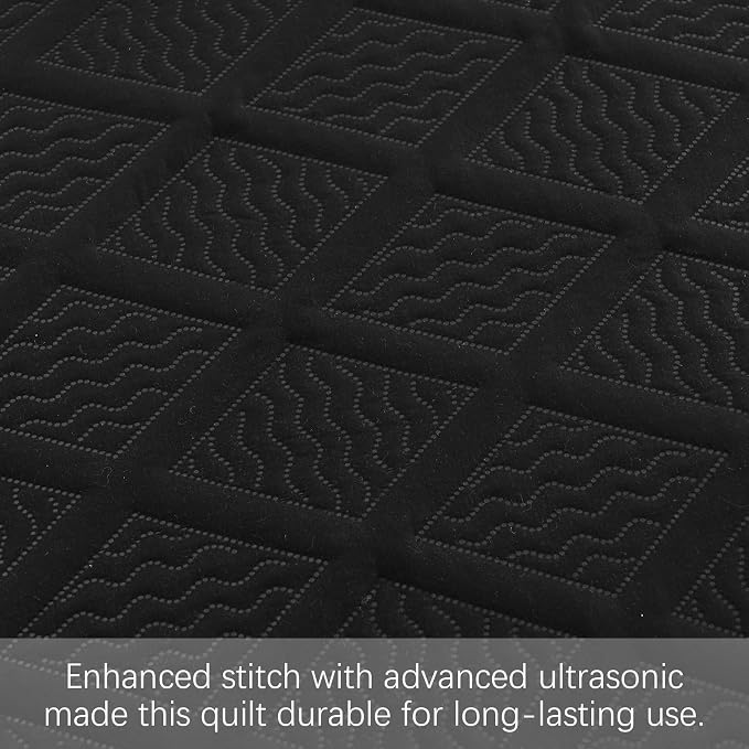 Yiran Quilt Queen Size Bedding Set Black Bedspreads Embossed Diamond Pattern - Image 6