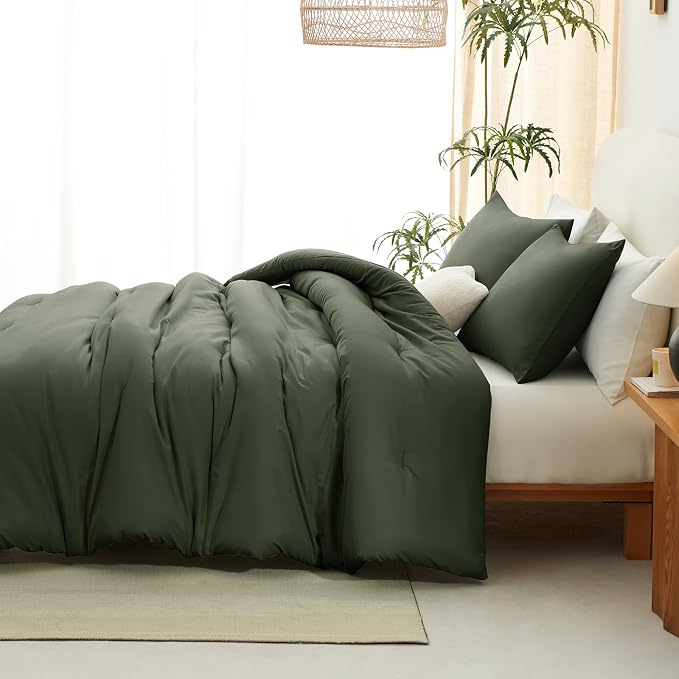 CozyLux King Size Comforter Set Dark Green, 3 Pieces Solid Comforters King Size - Image 6