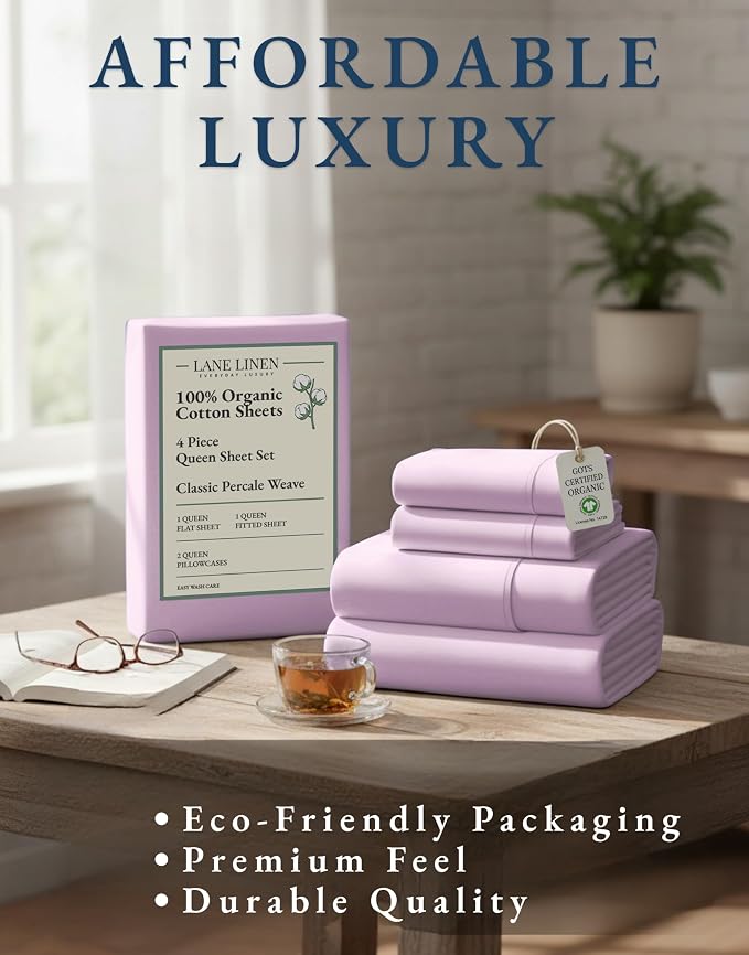 LANE LINEN 100% Organic Cotton Queen Sheets, Low Pill Fade Resistant Classic - Image 8