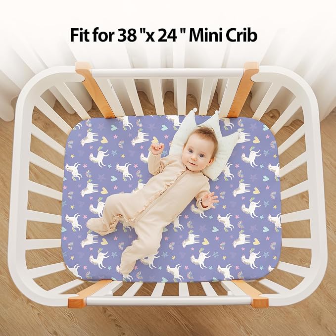 Baby Mini Crib Sheets Girl, Portable 38”x26” Pack and Play Sheets Fitted - Image 4