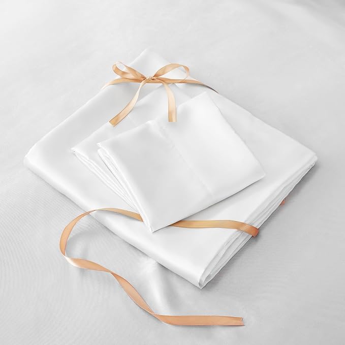 BEDELITE Satin Sheets Queen Size Bed Set, Luxury Soft White Silky Sheets - Image 7