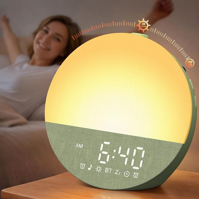 Gentle Wake-Up Sunrise Alarm Clock: 10-60 Min Gradual Light, 20-Level by EnjoyNow
