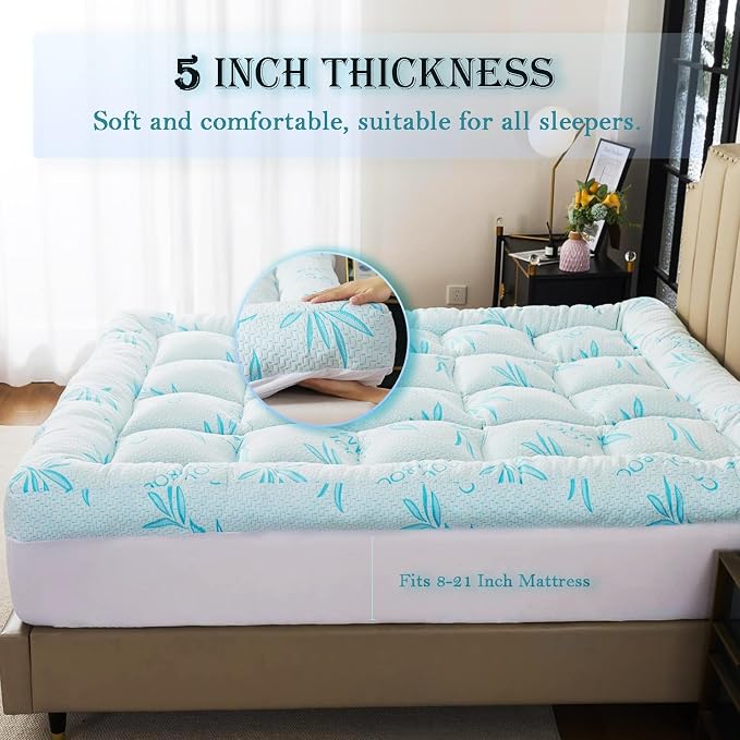 WhatsBedding 5 Inch Twin Mattress Topper Breathable Bamboo Viscose Air Layer - Image 4