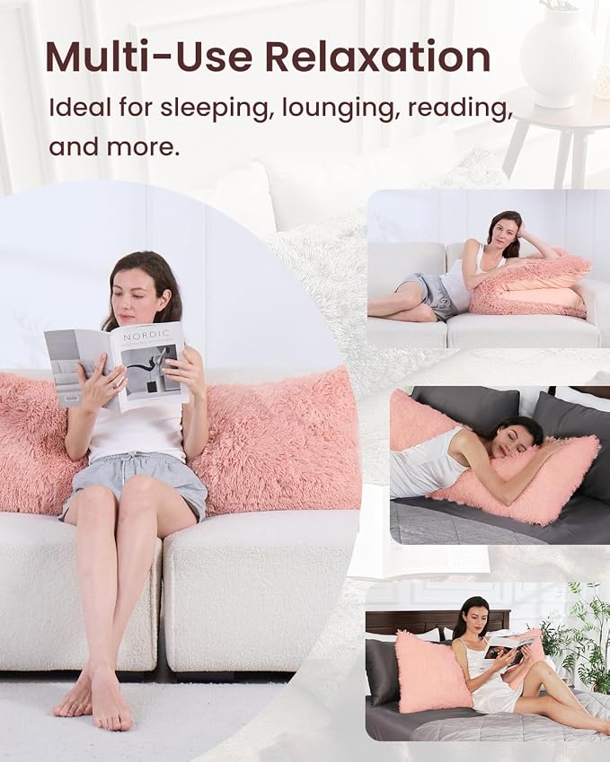 ZonLi Fuzzy Body Pillow Cover, Faux Fur Long Pillow Cover - Image 7