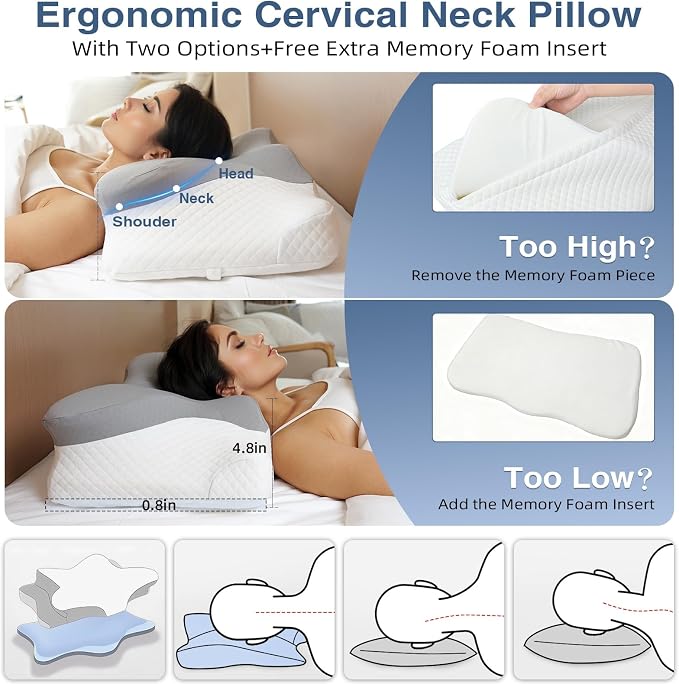 Cervical Neck Pillow for Sleeping, Adjustable Ergonomic Pillow, Contour Neck - Image 2