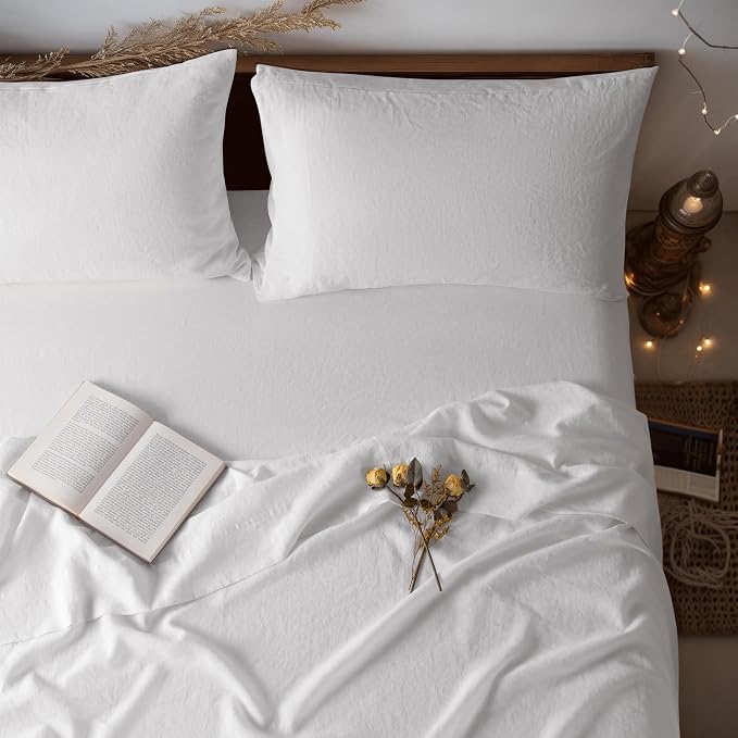 LBRO2M 100% Pure Linen Sheet Set Deep Pocket Up to 16" Bed Sheets Sets by LBRO2MBedding