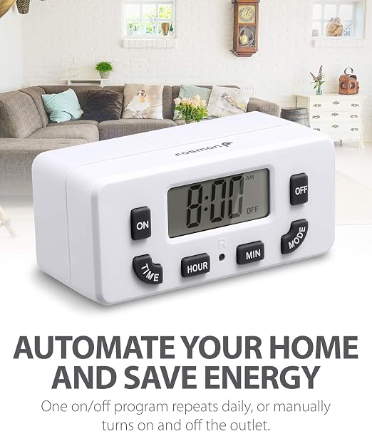 Fosmon 24 Hour Programmable Digital Timer Outlet, ON/Off Program, LCD Display - Image 3