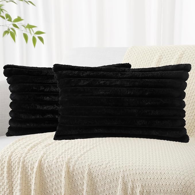 decorUhome Cozy Faux Fur Throw Pillow Covers 12x20 Set of 2 Decorative Soft by decorUhome