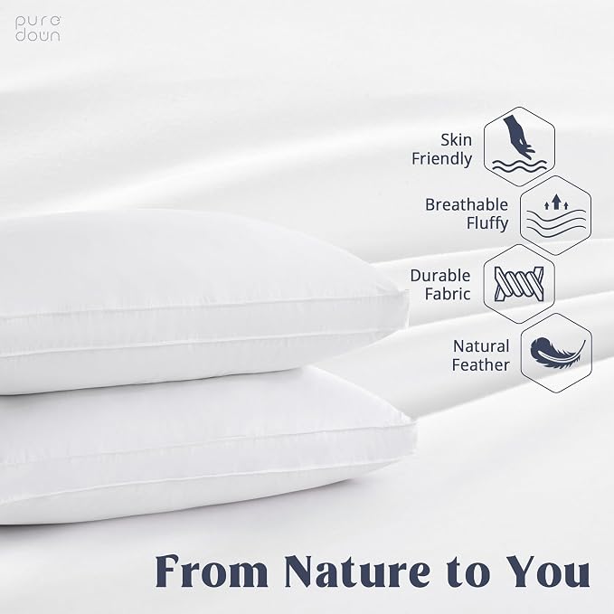 puredown® Goose Feather Down Pillows, Gusseted Bed Pillows - Image 2