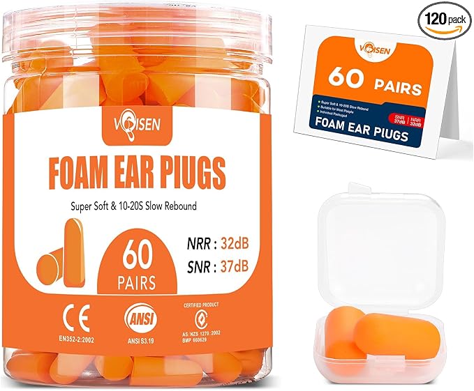 VOISEN 60 Pairs Foam Ear Plugs, Ear Plugs by VOISEN