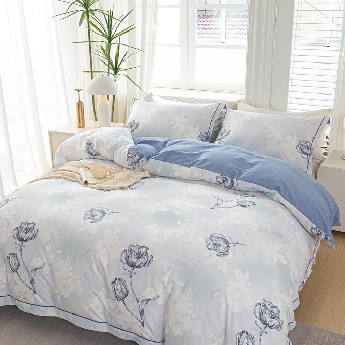 OAITE Duvet Cover Set King Size Floral Pattern 500 Thread Count Ultra Soft 100% - Image 2