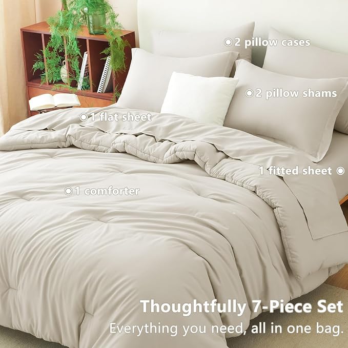 CozyLux Full Size Comforter Sets Beige, 7 Pieces Bed in a Bag Full Comforter Set - Image 6