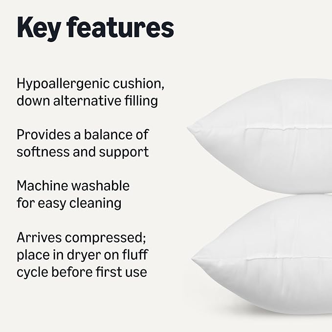 Amazon Basics Square Hypoallergenic Pillow Insert, Sofa Bed Couch Decorative - Image 2