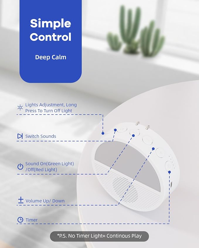 Wall Plug in/Cable Connection White Noise Sound Machine, Seaside Sunset Noise - Image 8