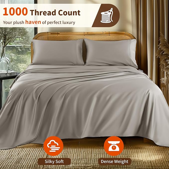 LBRO2M 1000 Thread Count 100% Egyptian Cotton Sheets Set Twin, 3 Piece Sets Bed - Image 2