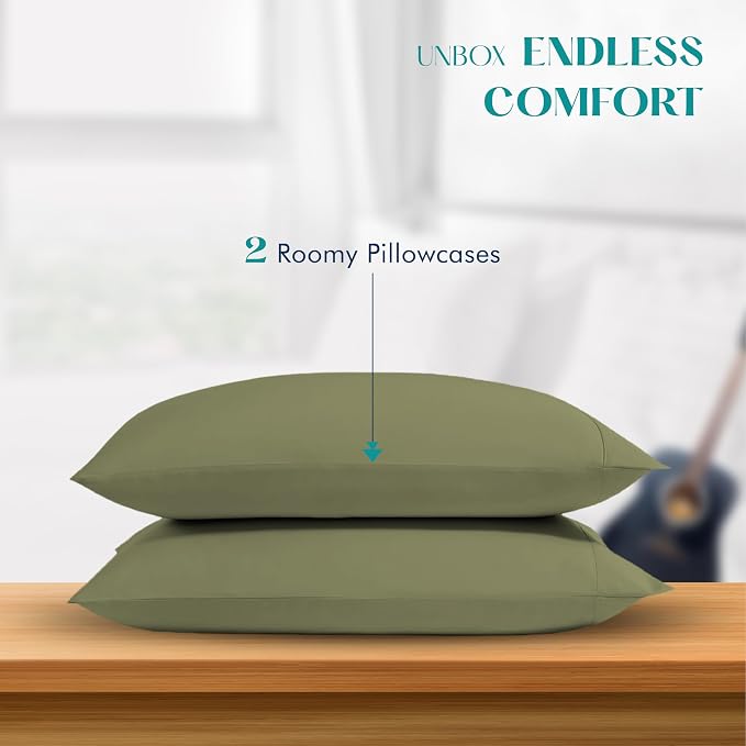 XOOX Linen 100% Egyptian Cotton Queen Pillow Cases Set of 2 - Image 3
