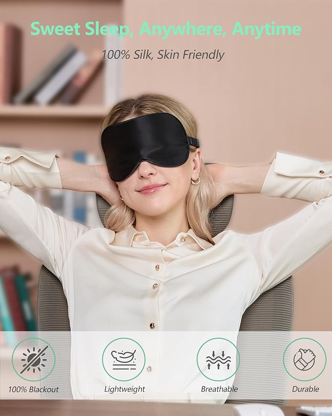 BeeVines 100% Real Mulberry Silk 2 Pack Sleep Mask, Natural Pure Silk Eye Masks - Image 8