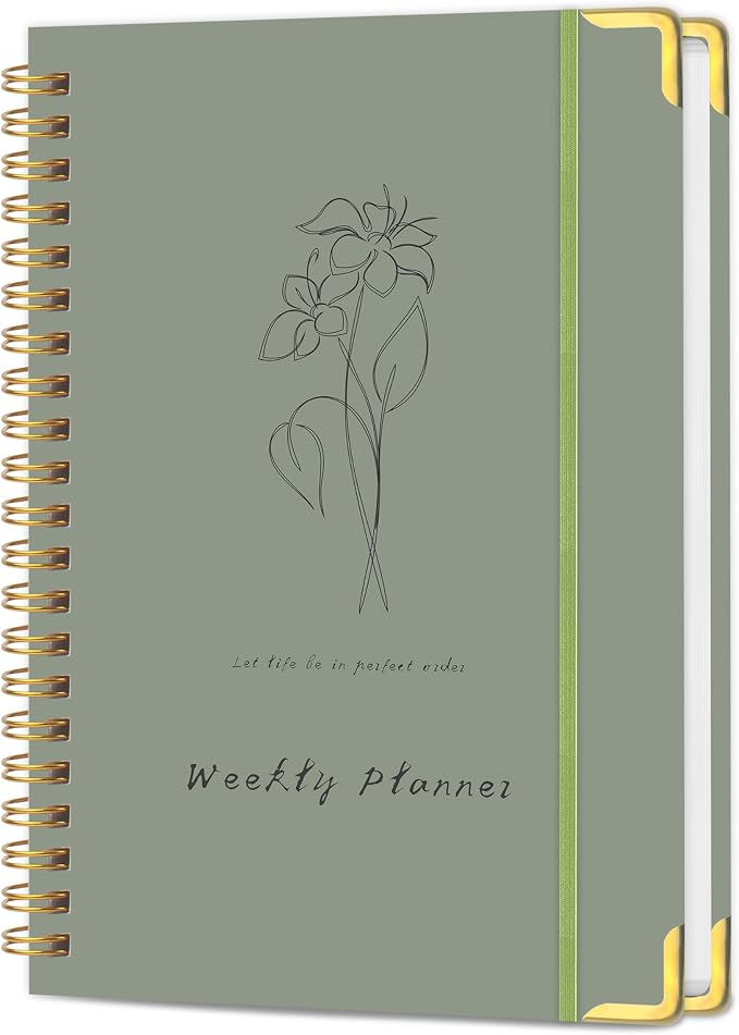 Undated Weekly Planner with Metal Corner Hardcover Notebook, A5 Size Journal by KAICNPAPER