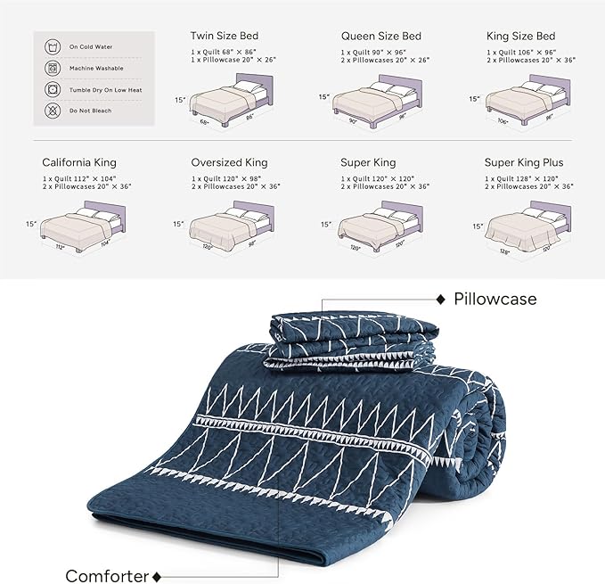 Andency Navy Twin Quilt Set, 2 Pieces Boho Lightweight Soft Striped Bedspread - Image 6