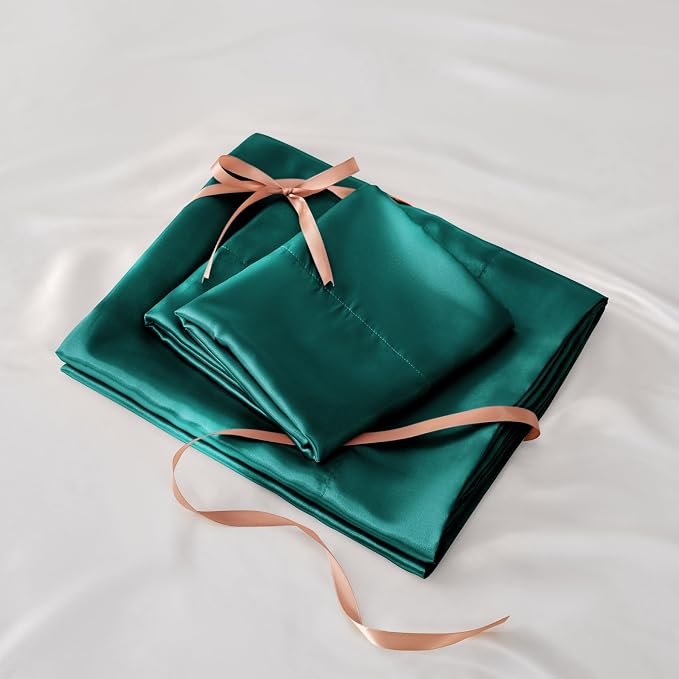 BEDELITE Satin Sheets Queen Size Bed Set, Luxury Soft Teal Silky Sheets - Image 7