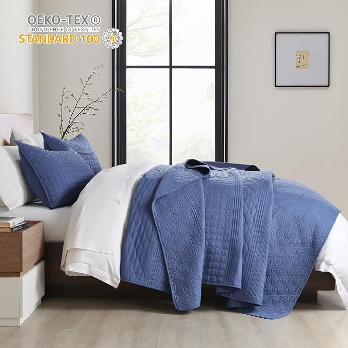 HORIMOTE HOME Denim Blue Twin Size Quilt Set - Image 3