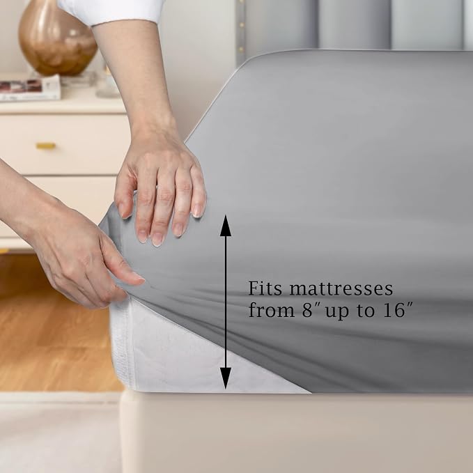 FreshCulture Pure Cotton Fitted Sheets Queen Size, 300 Thread Count Percale - Image 3