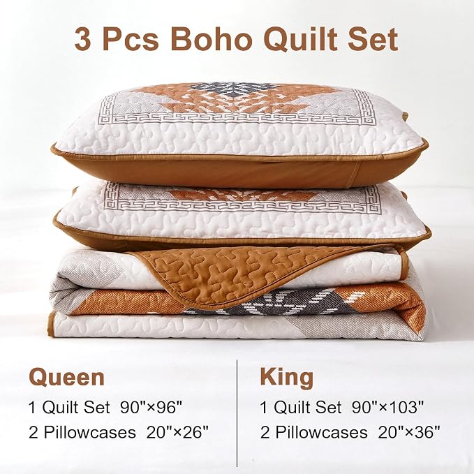 Dintszyayue Boho Quilt Set King Size 3 Pieces Aztec Texture Bedspread Coverlet - Image 7