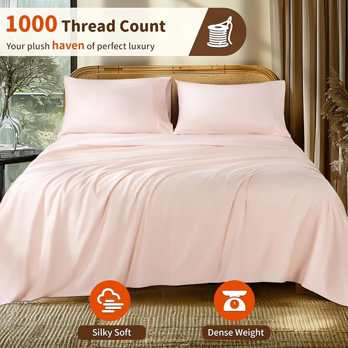 LBRO2M 1000 Thread Count 100% Egyptian Cotton Sheets Set Twin XL, 3 Piece Sets - Image 2