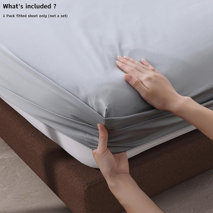 100% Egyptian Cotton Fitted Sheet Twin Size Gray, 600 Thread Count, 8-16" Deep - Image 4