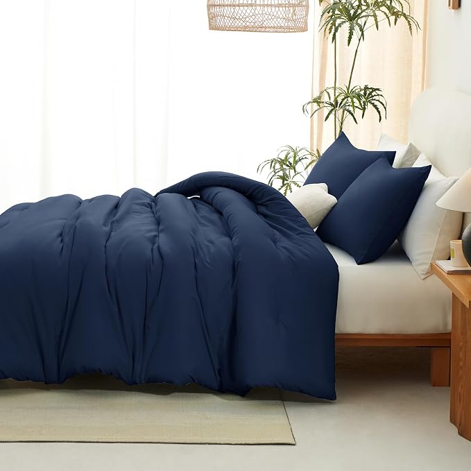 CozyLux Super King Plus Comforter Set Navy Blue, 3 Pieces 128x120 Solid - Image 8