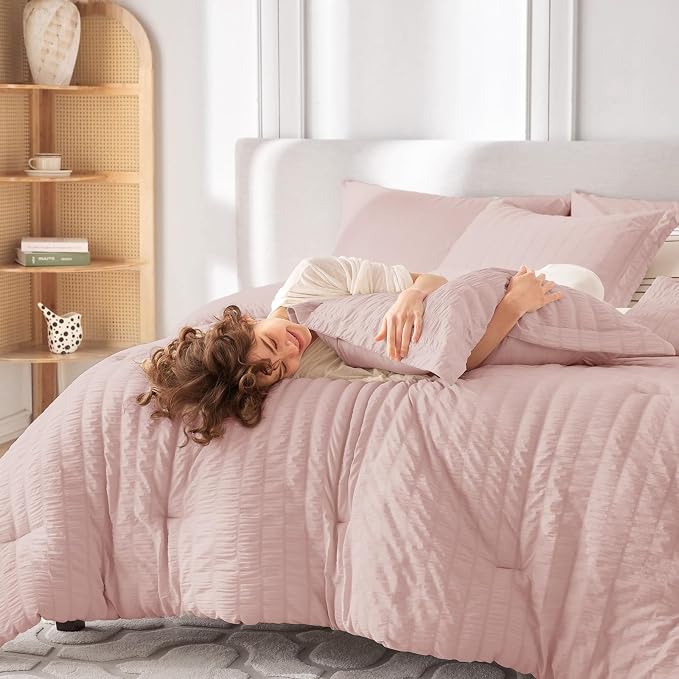 MUXHOMO 7 Pieces Full Comforter Set, Seersucker Bed in a Bag Full Size - Image 7