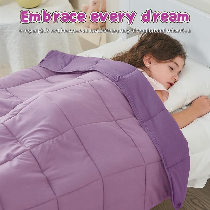 Purple Weighted Blanket Kids 10lbs, Twin Size Cooling Heavy Throw Blanket - Image 2