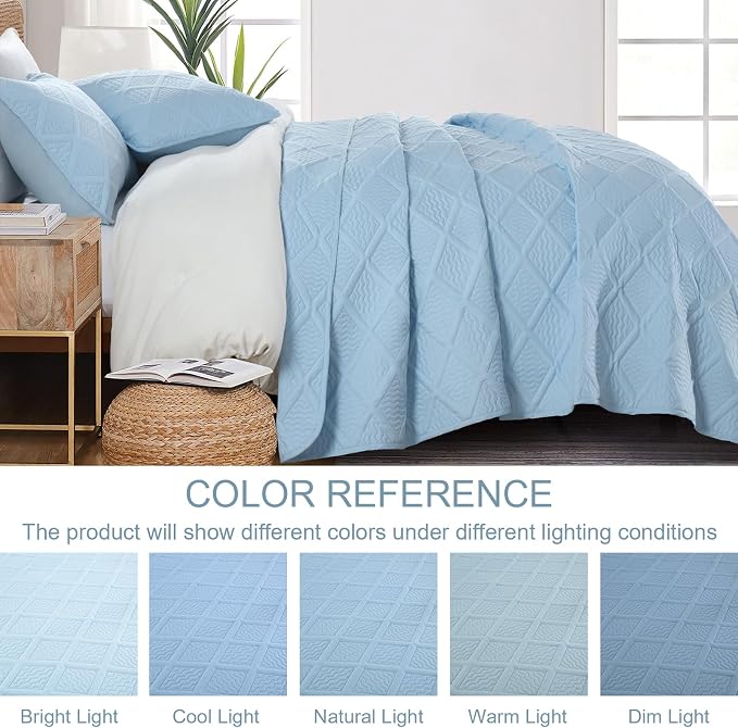 Yiran Ash Blue Quilt Set Queen Size, 3 Piece Reversible Bedspreads Bedding Set - Image 7
