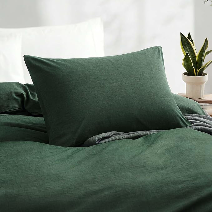 LOVQUE Green Duvet Cover Twin Size, 100% Washed Cotton Linen Like Bedding Set - Image 3