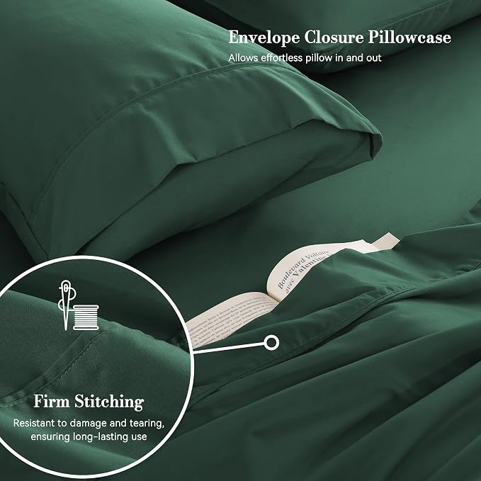 Twin Sheet Set 3 Piece, Wrinkle Free, Oeko-Tex Certified Bedsheets，Olive Green - Image 4