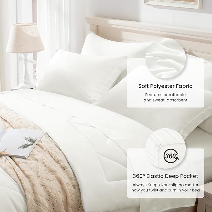 Love's cabin Twin Comforter Set Ivory, 5 Pieces Twin Bed in a Bag, All Season - Image 5