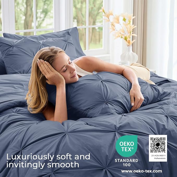 Sasttie Full Size Comforter Set, 7-Piece Bed in a Bag Double, Pintuck Bedding - Image 3
