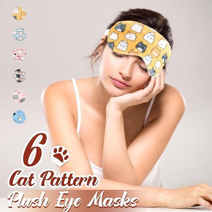 Cuffbow 6 Pack Plush Sleep Mask Set, Cute Plush Eye Masks - Image 4