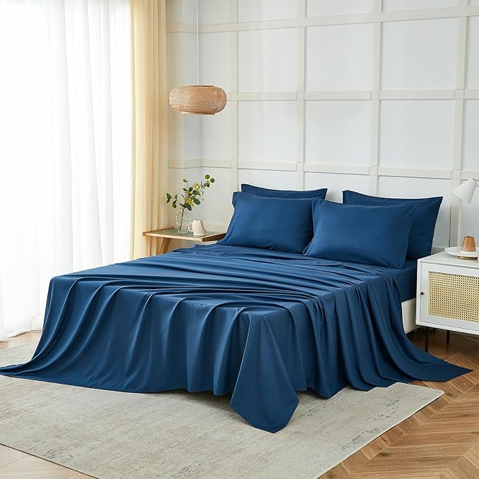 ILAVANDE Navy Blue Queen Sheets Set 6 Piece, Hotel Luxury Super Soft 1800 - Image 6