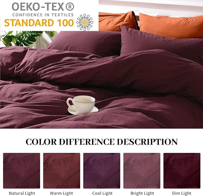NEXHOME PRO Duvet Cover Set 100% Washed Cotton Oversized King 120"x98" Linen - Image 3