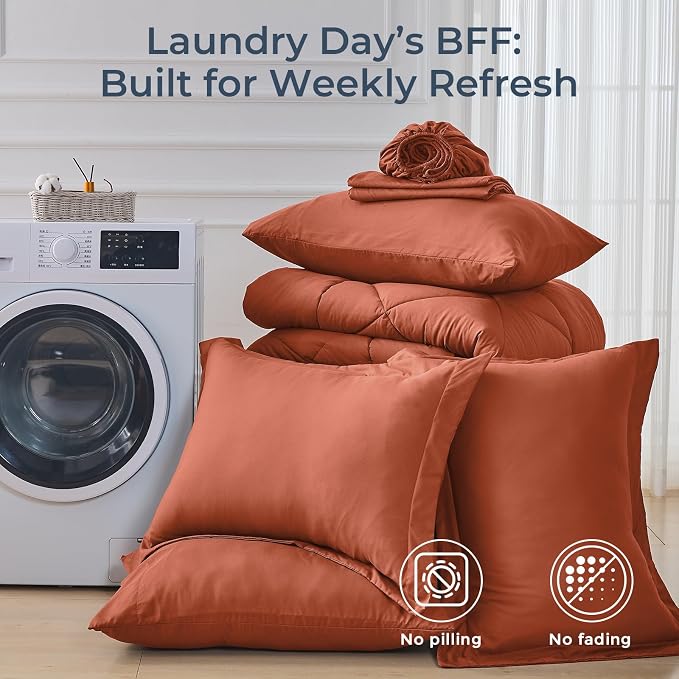 HEVUMYI Burnt Orange King Comforter Set - Image 7